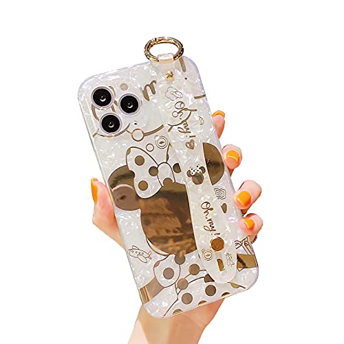 Filaco Cute Case for iPhone 11 Pro Max 6.5″, Cartoon Golden Minnie Sparkle Bling Cover, Wrist Strap Kickstand Soft TPU Shockproof Protective Design Suitable for Girls & Women