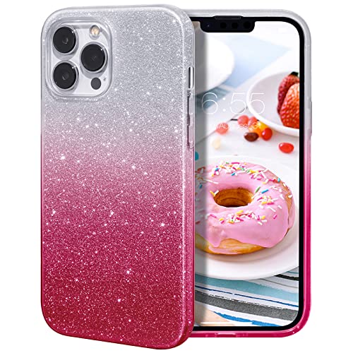 MILPROX Compatible with iPhone 13 Pro Case (2021), Glitter Sparkly Shiny Bling Rubber Gel Shell Cases 3 Layers Shockproof Protective Bumper Cover for iPhone 13 Pro 6.1″【3 Cameras】 2021-Pink Gradient