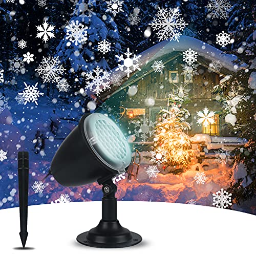 Yokgrass Christmas Snow Projector Outdoor, LED Snowflake Projector Outdoor Holiday Snowfall Lights IP65 Waterproof Dynamic Falling Snow Effect for Garden, Party, Halloween Landscape Decoration