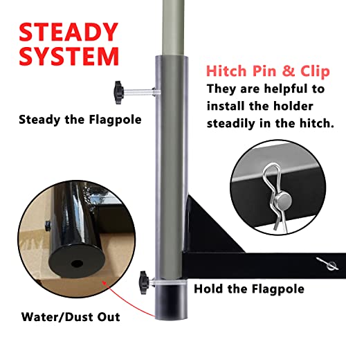 LDYRJIM Hitch Mount Flagpole Holder with Anti-Rust Drainage Hole & Anti-Wobble Screws, Upgraded Version Holder Fit for 2″ Hitch Receiver, Fit for SUV, RV, Pickup, Truck, Camper, Trailer | The Storepaperoomates Retail Market - Fast Affordable Shopping