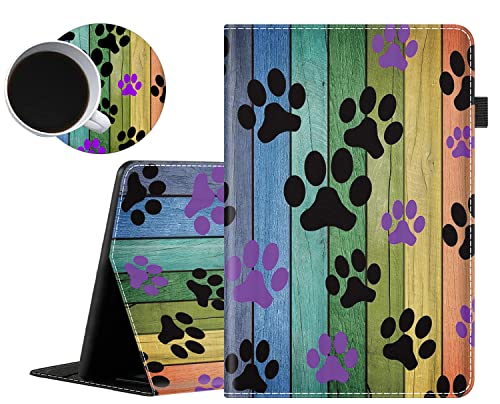 Case for All-New Amazon Fire HD 8 Tablet and Fire HD 8 Plus Tablet (10th Generation, 2020 Release) Leather Smart Cover with Pocket and Auto Wake/Sleep, Rainbow Woodgrain Black and Purple Dog Paw