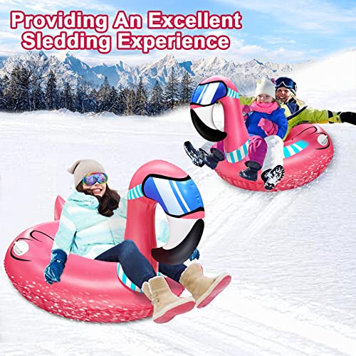 AMENON 56 Inch Giant Flamingo Snow Tube Sled for Kid Adult Winter Inflatable Snow Sled with 2 Reinforced Handles Repair Patches 0.6mm Thick Bottom Heavy Duty Snow Tube for Outdoor Sledding Winter Toys | The Storepaperoomates Retail Market - Fast Affordable Shopping