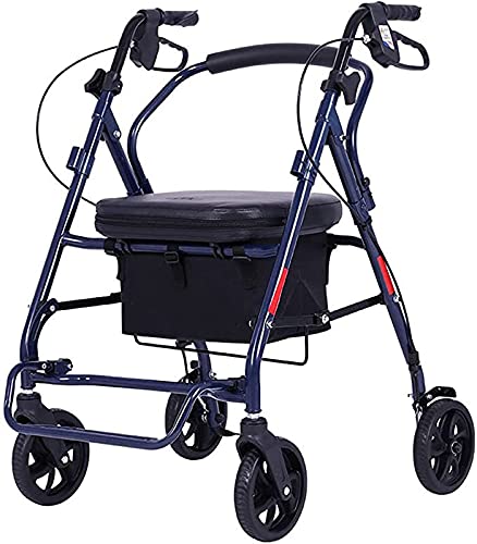 LHMYHHH Elderly Strollers Can Scooters Shopping, Push Chairs, Hand Push Folding Rollator Walker with Extra Wide Padded Seat and Backrest Supports Up,Blue