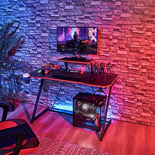 Z-Shaped Multifunctional Gaming Desk, 47-inch Computer Desk, Home Desk Writing Desk, Personal Workstation with Headphone Stand and Cup Holder