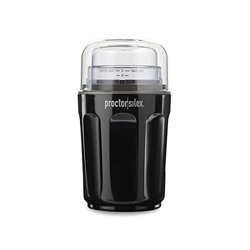 Proctor Silex 80402 Electric Coffee Grinder for Beans, Spices and More, Stainless Steel Blades, Sound Shield – Quiet Grinding,12 Cups, Black
