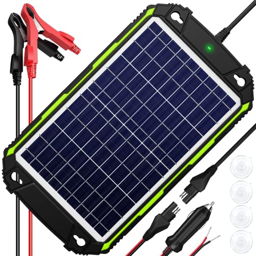 10W 12V Solar Battery Charger & Maintainer, Waterproof 10 Watt 12 Volt Solar Trickle Charger, Built-in Intelligent MPPT Charge Controller for Car Automotive Boat Marine RV Trailer Motorcycle