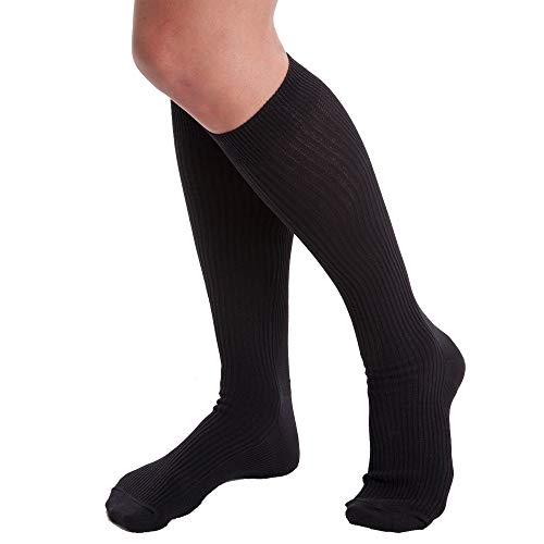 Compression Socks for Women & Men Circulation 20-30 mmHg Cotton Travel Sports Diabetics Pregnancy (Large, Black)