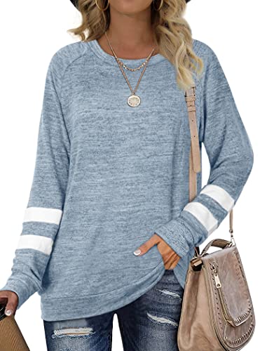 Geifa Womens Tops Long Sleeve Tunic Sweatshirts for Leggings Soft Sweaters Blue XL