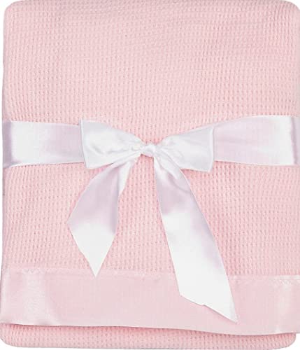 UniBabe Thermal Waffle Weave Baby Blanket with Satin Nylon Trim (Pink), Oversized