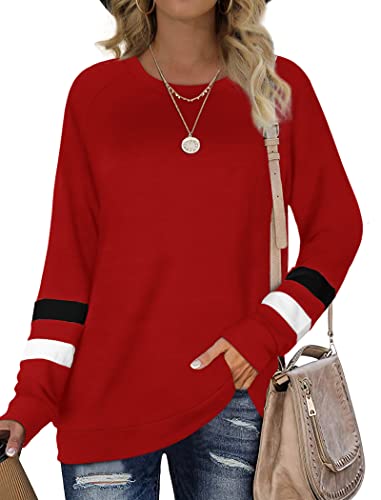 Geifa Womens Sweatshirt Casual Loose Tops Long Sleeve Cozy Sweaters Red XL