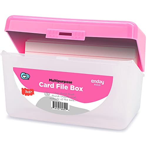 Index Card Holder Pink, 3×5 Note Flash Card Organizer Case, Index Card File w/ flip top, Notecard Recipe, Holder, Holds 250 Cards, Also Available in Purple, Red, Green, Blue, Grey (1 PC) – By Enday