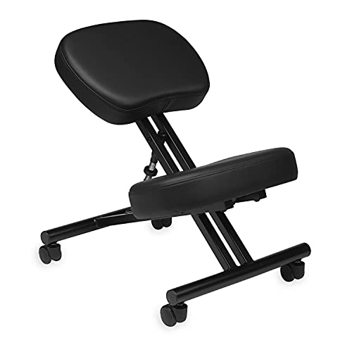 Gaiam Ergonomic Kneeling Chair – Adjustable Office Chair with Padded Cushions – Home Office Chair for Improving Posture and Core Alignment – Includes Easy-Glide Lockable Caster Wheels