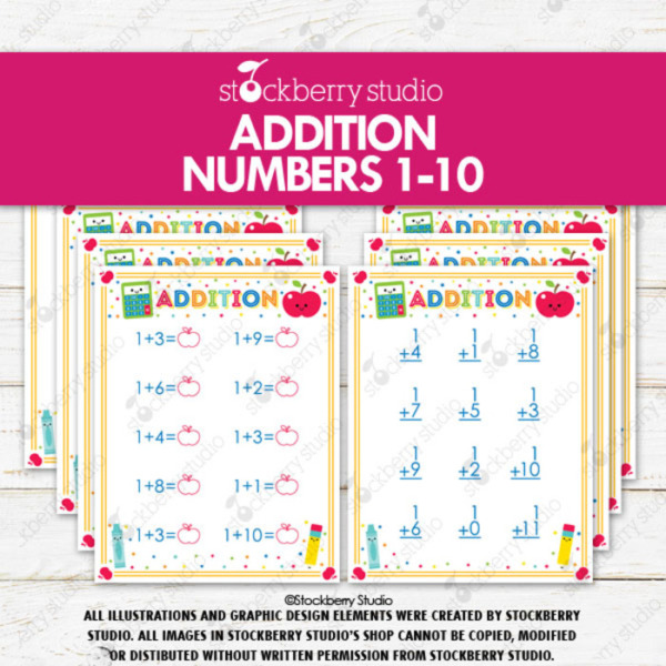 Addition Worksheets Printable 1st Grade Kindergarten Math Numbers 1-10 Preschool