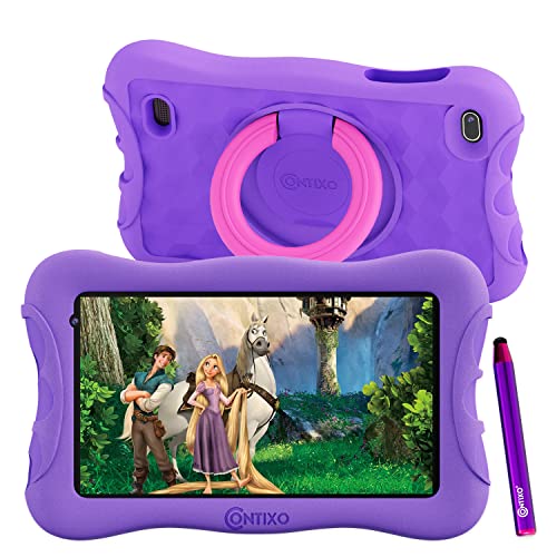 Contixo Kids Tablet V10+, 7-inch HD, ages 3-7, Toddler Tablet with Camera, Parental Control, Android 10, 32GB, WiFi, Learning Tablet for Children with Teachers Approved Apps and Kid-Proof Case, Purple