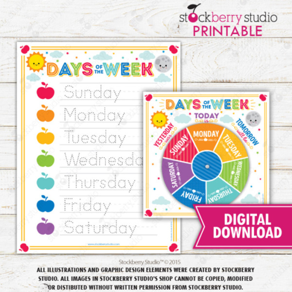 Days of the Week Montessori Printables Homeschool Printable Preschool Curriculum Circle Time Activities Kindergarten Sheet Instant Download