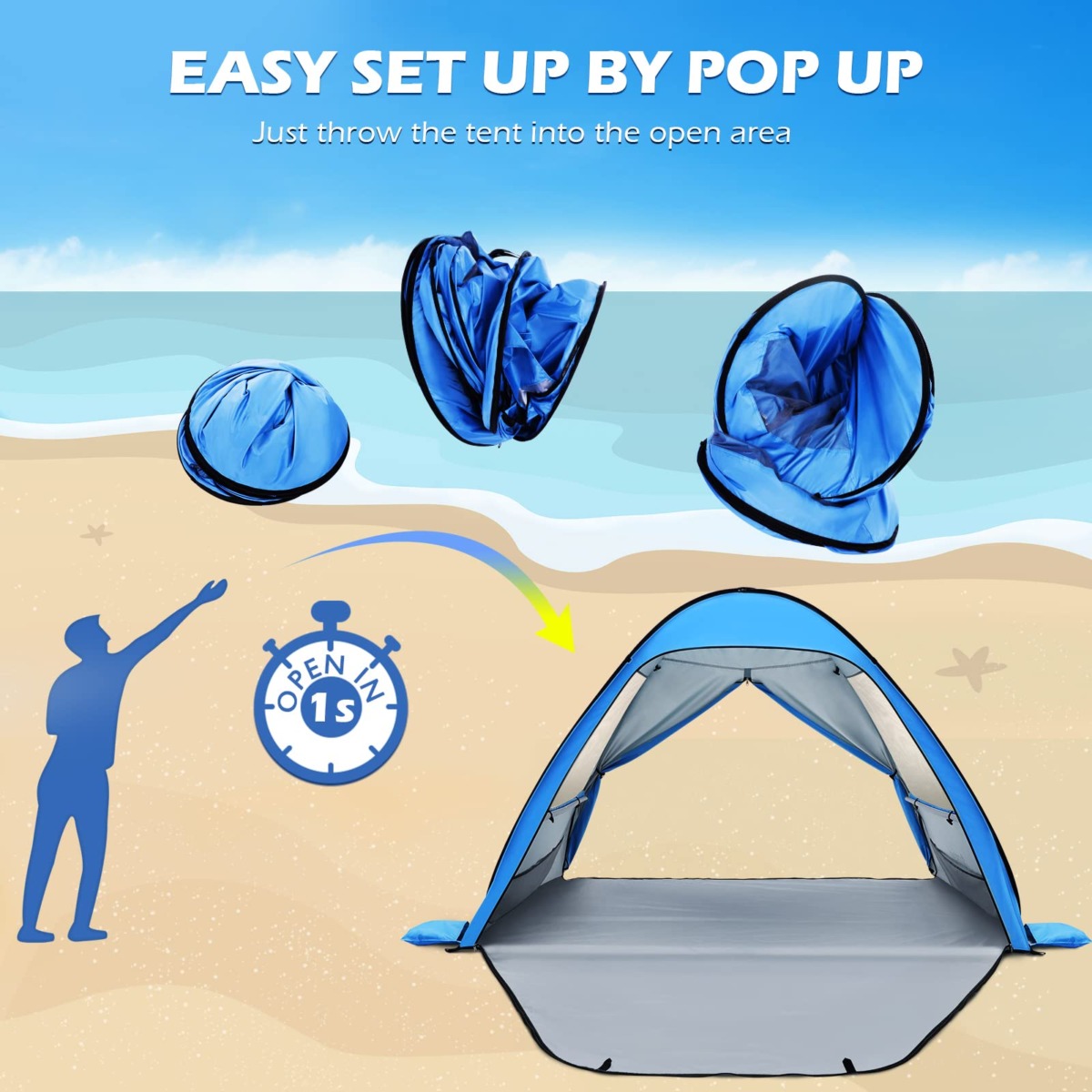 Beach Tent Pop up Shade: UPF 50+ Sun Shelter Canopy for 3-4 Person UV Protection Instant Windproof Tents Portable Umbrella Easy Set Up with Carry Bag for Outdoor Family Travel Lightweight | The Storepaperoomates Retail Market - Fast Affordable Shopping