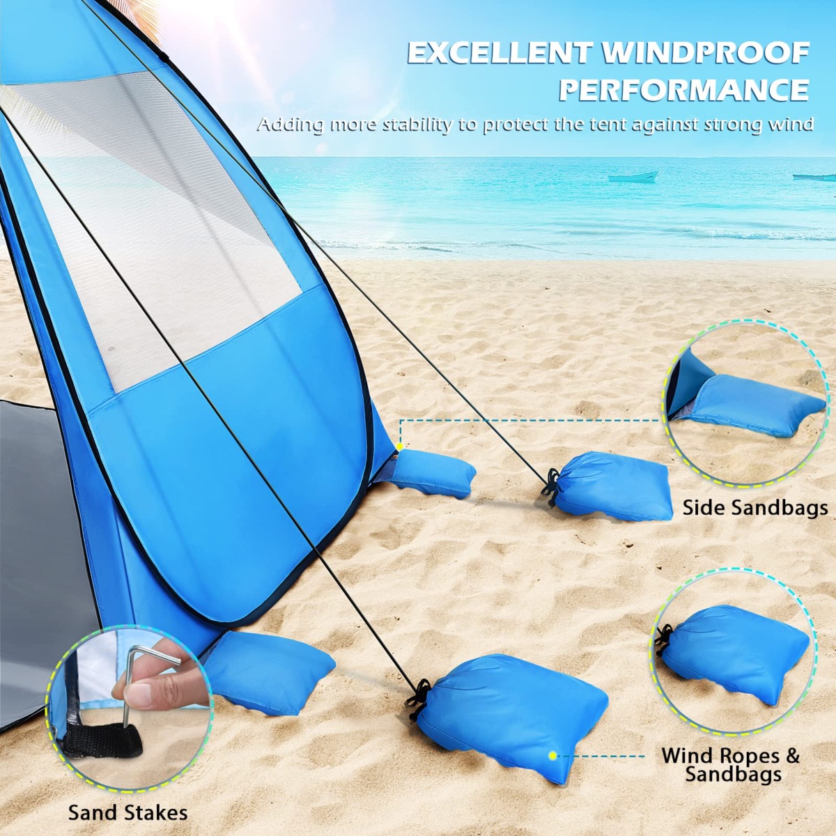 Beach Tent Pop up Shade: UPF 50+ Sun Shelter Canopy for 3-4 Person UV Protection Instant Windproof Tents Portable Umbrella Easy Set Up with Carry Bag for Outdoor Family Travel Lightweight | The Storepaperoomates Retail Market - Fast Affordable Shopping