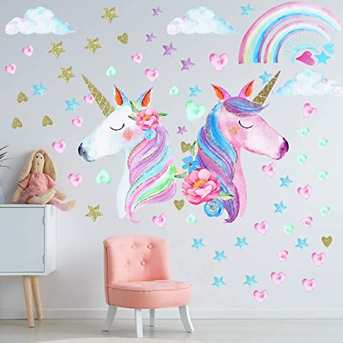 Unicorn Wall Decals Stickers for Gilrs Room,Rainbow Unicorn Room Stickers Decors for Baby Girls Room