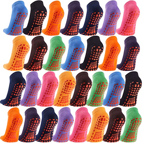 SATINIOR 30 Pairs Non-Slip Skid Socks Yoga Socks with Grips Colorful Soft Sport Socks for Women Men Yoga Pilates Barre, 10 Colors (Footprint) (Cube)