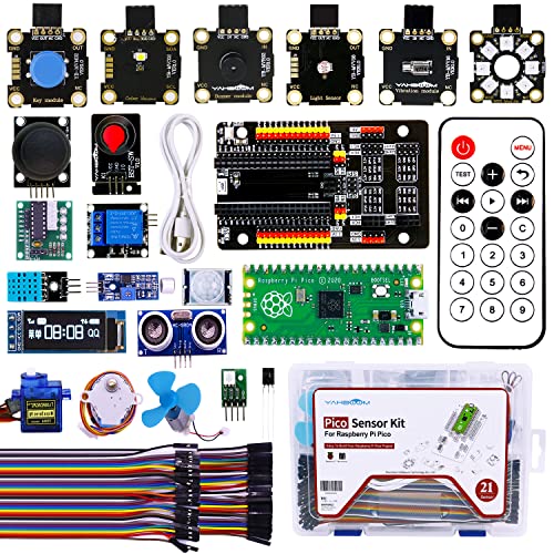 Yahboom Raspberry Pi Pico Sensor Starter Kit with Raspberry Pi Pico 21pcs Electronic Modules MicroPython Programming RGB Light Ring，Color Recognition，Vibration，Ultrasonic Module