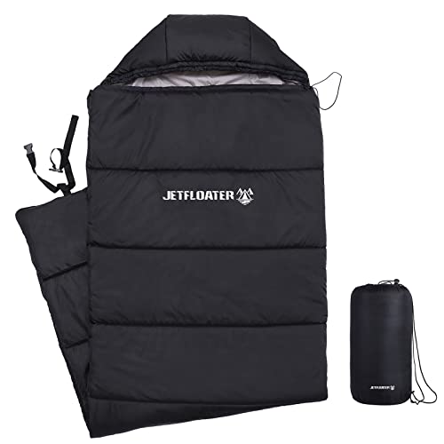 Jetfloater Lightweight Sleeping Bag with Strap Portable Compact Waterproof Backpacking Sleeping Bag for Adults Kids Comfort for Warm & Cold Weather Great for Family Camping Hiking – Coal Black