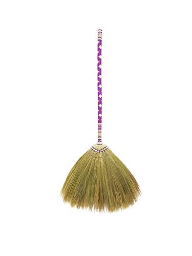 Sweeping Indoor L 40 inch, Asian Broom Thai Pattern Vintage,Witch Broom,Embroidery Woven Nylon Thread on The Whole Handle, Broom for Floor Cleaning,House, Kitchen, Office ( Purple )