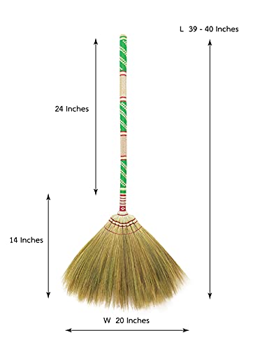 Natural Grass Broom for Sweeping Indoor and Outdoor with Brush Power and Circle Cleaning House, Kitchen, Office,Handmade Broom , Embroidered Woven,Housewarming Gifts Asian Broom 40 inch | The Storepaperoomates Retail Market - Fast Affordable Shopping