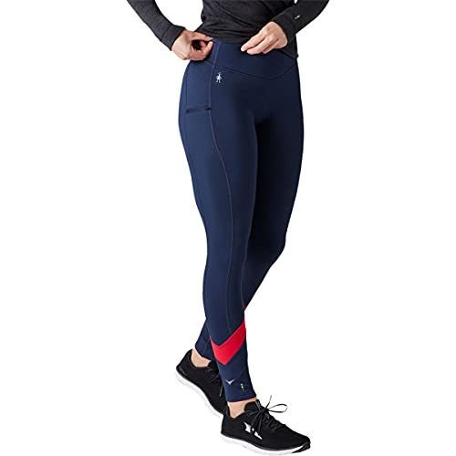 Smartwool Women’s Merino Wool Sport Fleece Colorblock Tight for Running, Jogging, Hiking, Cycling – Moisture Wicking, Odor-Resistant – L, Deep Navy