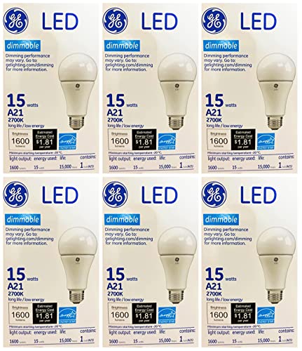 (Pack of 6) GE A21 LED Bulb LED15DA21/827, A21 Shape,15 watt,1600 lumens LED Light Bulb