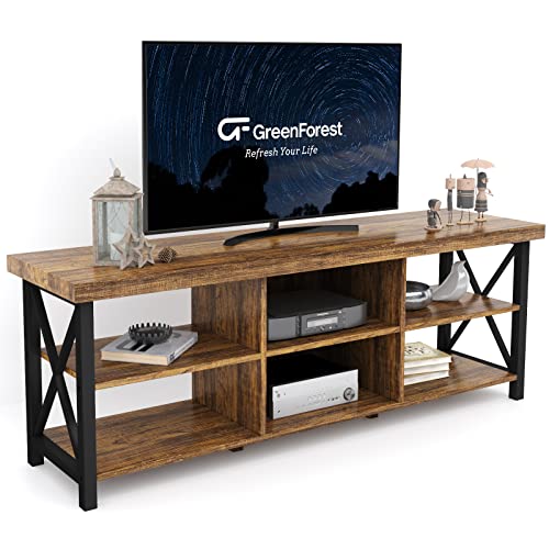 GreenForest TV Stand for TV up to 65 inches Entertainment Center with 6 Storage Cabinet for Living Room, 55 inch Television Stands Console Table, Walnut
