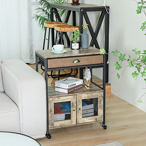 X-cosrack Printer Stand with Storage Cabinet, 3 Tiers End Table with Drawer and Doors, Movable Printer Table on Wheels for File Organization, Scanner, Fax Machine, in Home, Office, Retro Style | The Storepaperoomates Retail Market - Fast Affordable Shopping