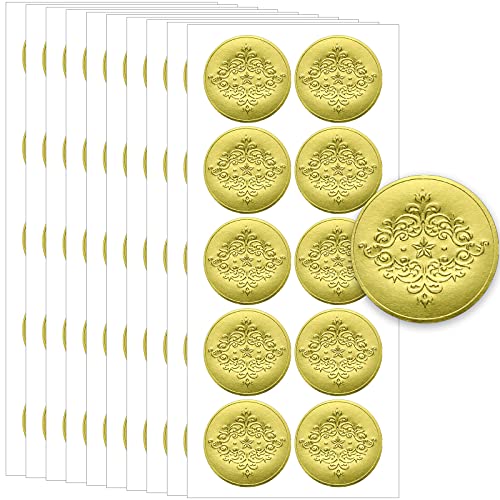 100 Pieces Embossed Gold Foil Certificate Seals Gold Foil Seals Embossed Gold Stickers Gold Foil Envelope Stickers for Wedding Invitations Certificates Envelopes Students, Flower Pattern