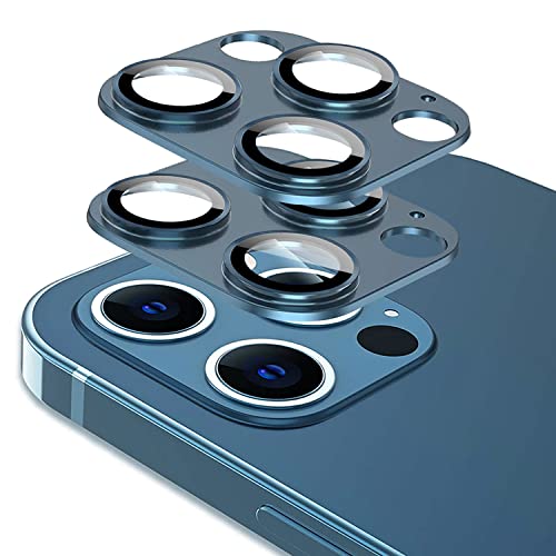[2 Pack] Tamoria iPhone 12 Pro Max Camera Lens Protector Metal Plus Tempered Glass Camera Cover Oneness Design, Support LIDAR Scanner, Explosion-Proof iPhone 12 Pro Max 6.7 Inch Accessories Blue