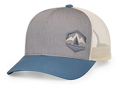 44N, Snapback Trucker Hat, Outdoors, Heather Grey/Ocean Blue/Beige