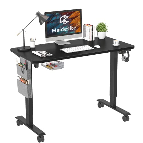 MAIDeSITe DeSK Sit Stand Desk, 48x 24 Inch Electric Standing Desk, One Board Height Adjustable Desk Home Office Stand Up Desk Ergonomic Desks with USB Charging Port (Black Frame + Black Top)