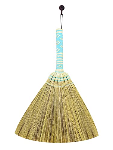 Brush Broom, Whisk Broom, Household Manual Straw Braided Broom Small Handmade Dust Floor Cleaning Sweeping Broom Soft,L16 in x 12in L16 in x 12in (Light Blue)