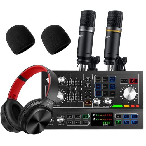 Podcast Equipment Bundle with 2 Studio Condenser Microphone and Headset