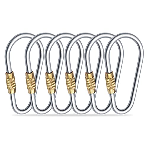 SHD Titanium Small Locking Carabiner Clip Mini Caribeener Clips D-Ring Lightweight Keychain Clip for Indoor Outdoor Use – 6PCS