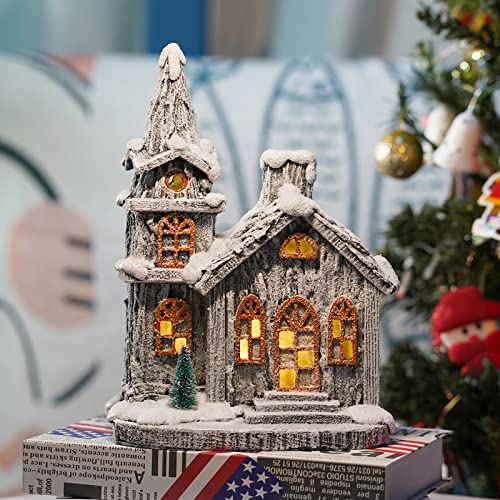 Christmas Scene Village Lit House, Christmas Vacation Holiday House with Warm White LED, Resin Collectible Buildings Battery Operated, 10 Inch Lit Building Winter Decoration for Outdoor Indoor
