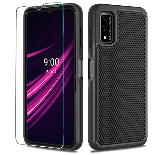 NTZW for T-Mobile Revvl V 4G Case: Drop Protective Military Grade Armor Case Cover | Sturdy Anti-Slip Grip & Shock-Proof Silicone TPU Bumper | Dual-Layer Heavy Duty Protection Case – Black