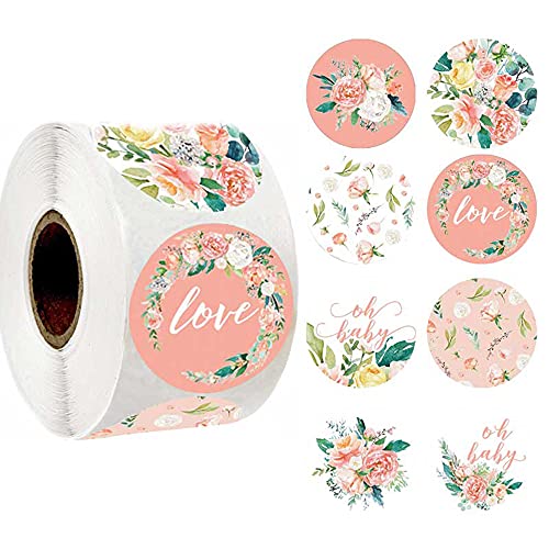 MACUR Thank You Flower Labels 500 PCS 8 Different Design Flower Stickers Round Adhesive Label Decorative Sealing Stickers Gifts for Baby Shower Wedding Birthday Gift Wrap Bag Envelope Seals Sticker