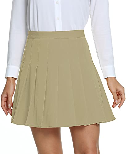 Urban CoCo Women’s Pleated Skirt High Waisted Skater Tennis School Uniform Skirt (Khaki, S)