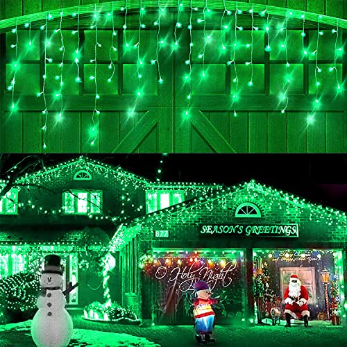 Heceltt Christmas Lights Outdoor Decorations, Extra Long 1280LED 131ft LED Ice Lights, Clear Wire Plug in Twinkle Fairy Ice String Lights for Holiday Party Window Indoor Outdoor Decor(Green)