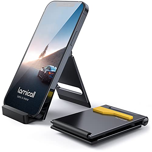 Lamicall [𝟮𝟬𝟮𝟮 𝙐𝙥𝙜𝙧𝙖𝙙𝙚𝙙] Aluminum Portable Cell Phone Stand Foldable Phone Stand for Desk, Small Pocket, Adjustable Mobile Holder, Fit for iPhone 14 Plus 13 12 Mini Pro Max XS XR, 4-7.2″