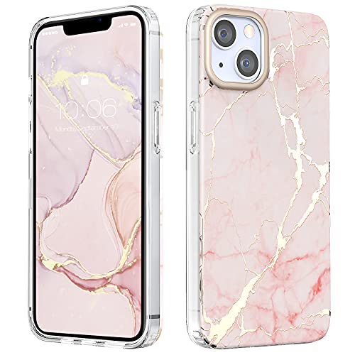 MATEPROX Compatible with iPhone 13 case Marble Design Slim Thin Stylish Geometric Cover for iPhone 13 6.1″ 2021(Frosted Pink)