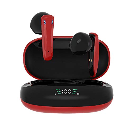 Zonsk Red Wireless Earbuds, Touch Control Bluetooth Earphone Build in Mic, Premium Stereo Sound, 30H Working Time, Compatible with iPhone and Android Phone Series (Red)