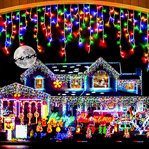 98.5ft Christmas Lights Decorations Outdoor, 1216 LEDs 8 Modes Curtain Fairy Lights with 228 Drops, Plug-in Waterproof Timer Memory Function for Christmas Holiday Wedding Party Decorations, Multicolor