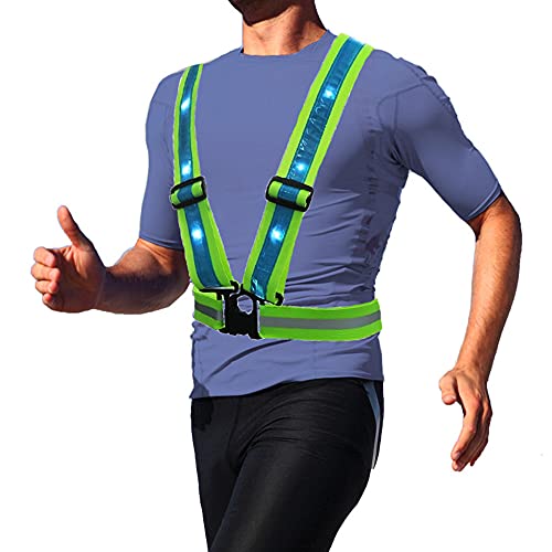 Fongmore Rechargeable LED Running Cycling Hiking Safty Reflective Vest for Men, Women & Kids, Night High Visibility,3 Models Blue Color