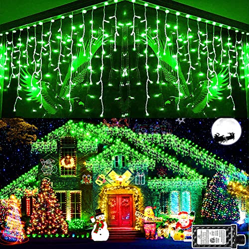 KNONEW Christmas Lights 1216 LED 99ft 8 Modes Curtain Fairy String Light with 228 Drops, Clear Wire LED String Light Indoor Decor for Wedding Party Holiday Christmas Decorations (Green)