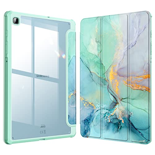 Fintie Hybrid Slim Case for Samsung Galaxy Tab S6 Lite 10.4 Inch 2022/2020 Model (SM-P610/P613/P615/P619) with S Pen Holder, Shockproof Cover with Clear Transparent Back Shell, Emerald Marble
